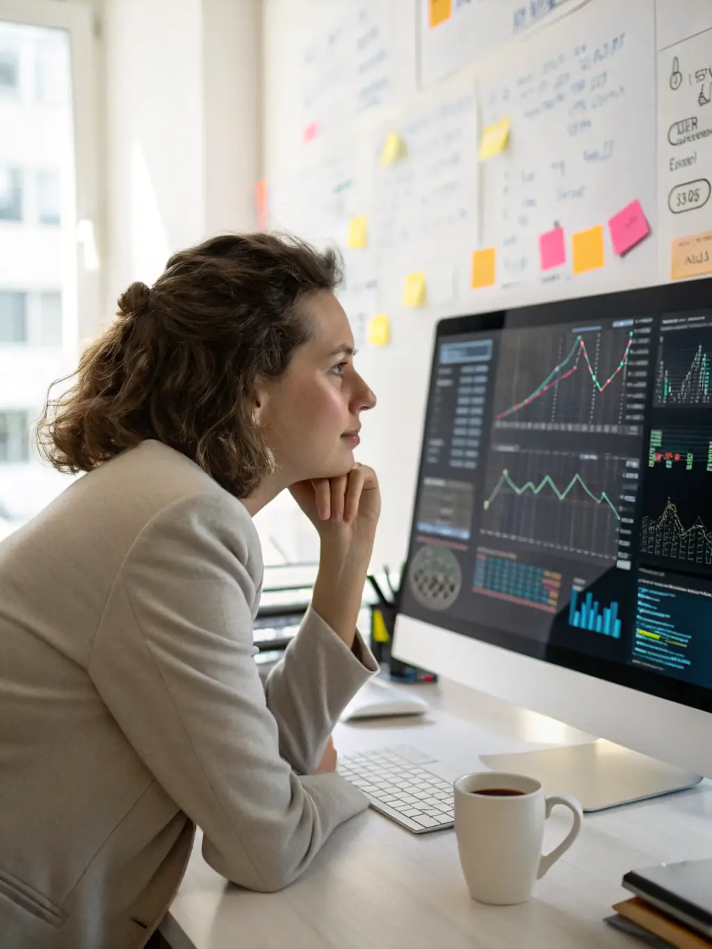 A consultant analyzing utility rate data on a computer, highlighting key cost drivers.