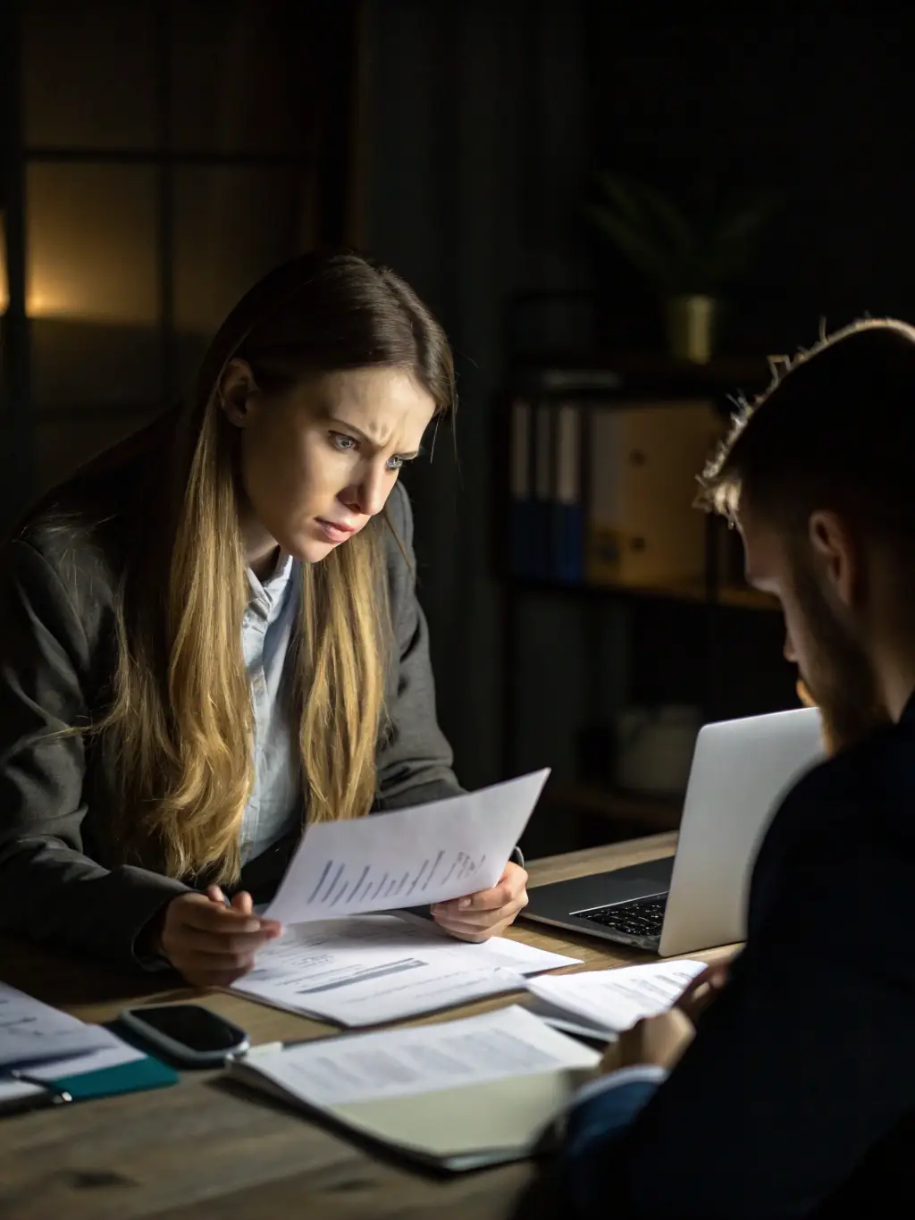 A consultant reviewing regulatory documents with a client, ensuring compliance with Puerto Rico's energy sector regulations.