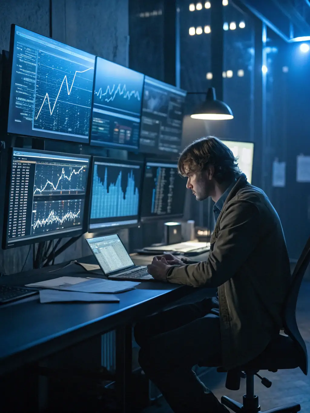 A consultant analyzing utility rate data on a computer, highlighting key cost drivers for a client in Puerto Rico.